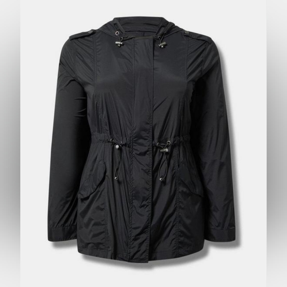 Torrid Black Happy Camper Nylon Windbreaker Lightweight Cinch Hoodie Jac… - Picture 5 of 5